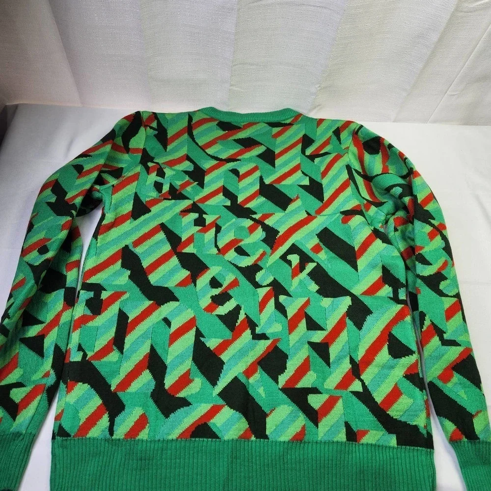 Heineken Knit Sweater Mens Medium Green Red Geometric Graphic Print Pullover